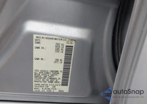 2016 Nissan Altima 3.5 Sl/3.5 Sr из США, поврежденный, VIN 1N4BL3AP2GC151322